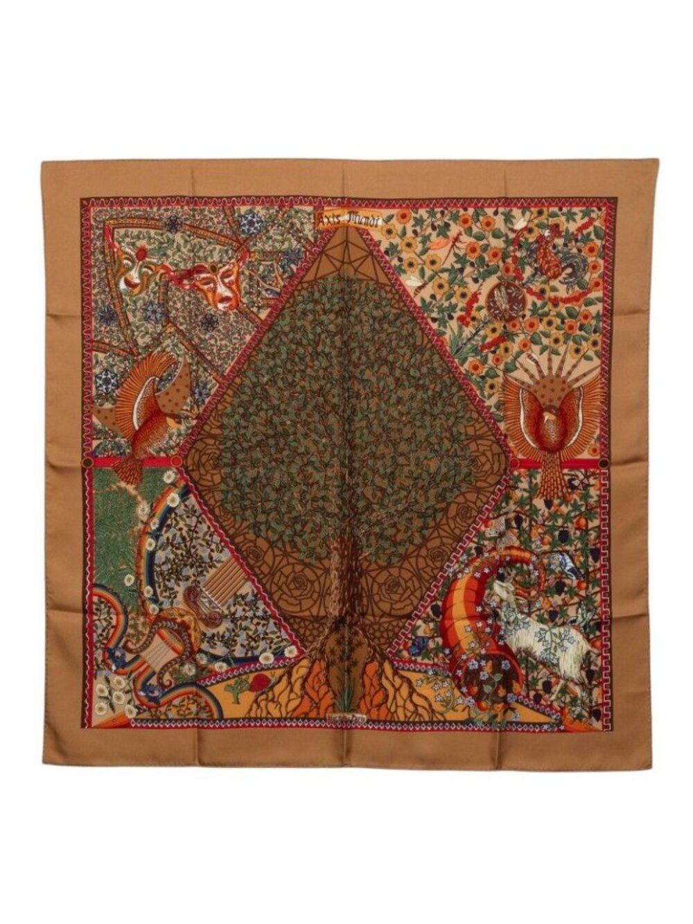Hermes Carre 90 Axis Mundi Scarf Large Brown Multicolor Silk